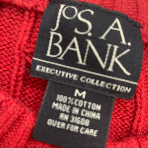 Jos A Bank Chunky Crew Neck Sweater Men Medium Red 100% Cotton Business Casual - Picture 7 of 10